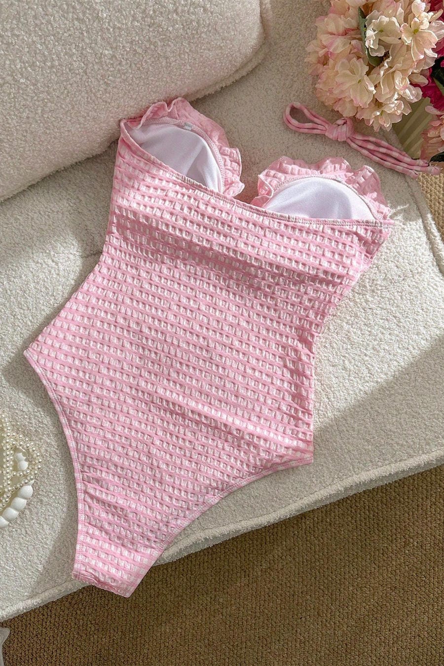 Pink Gingham Ruffle One Piece Swimsuit