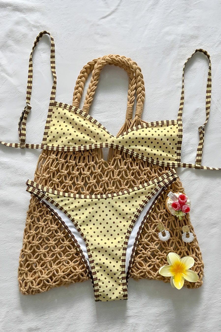 Cream Brown Polka Dot Bikini Set