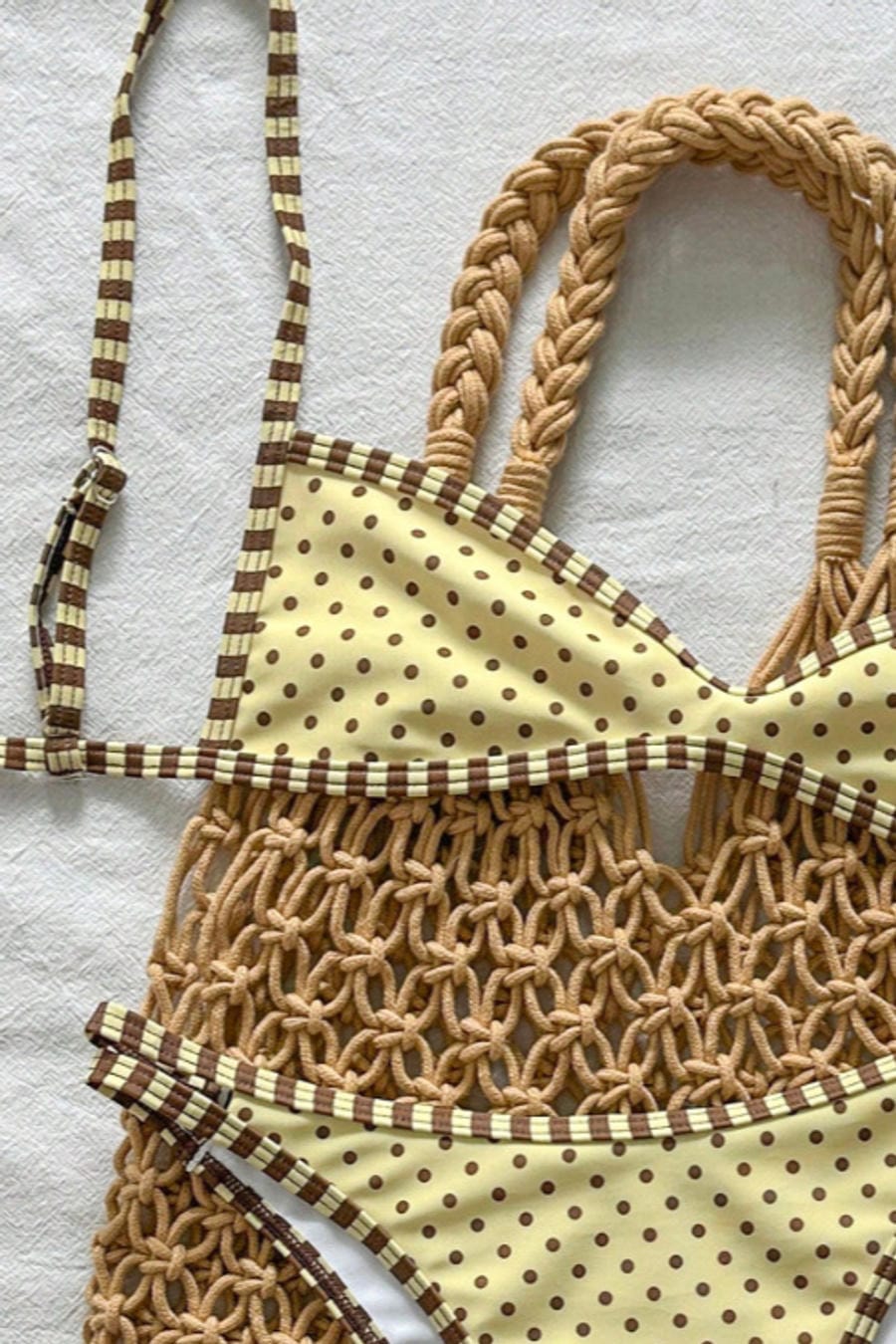 Cream Brown Polka Dot Bikini Set