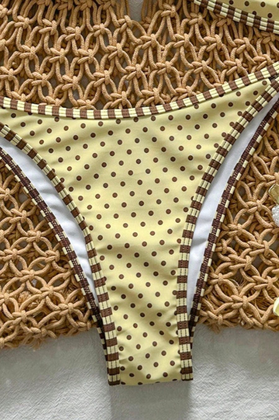 Cream Brown Polka Dot Bikini Set