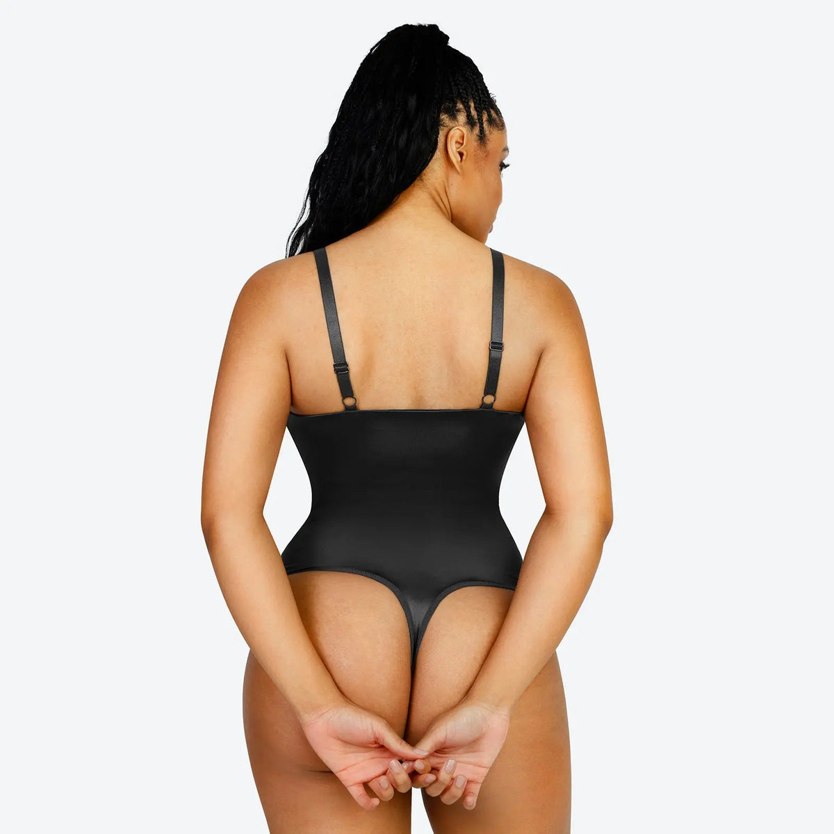 Elegant Satin Shimmer Black Contoured Shaping Bodysuit CocoLolos