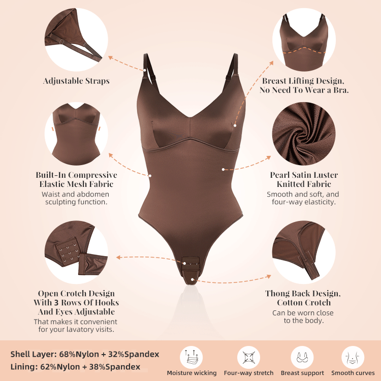 Elegant Satin Shimmer Cocoa Contoured Shaping Bodysuit CocoLolos