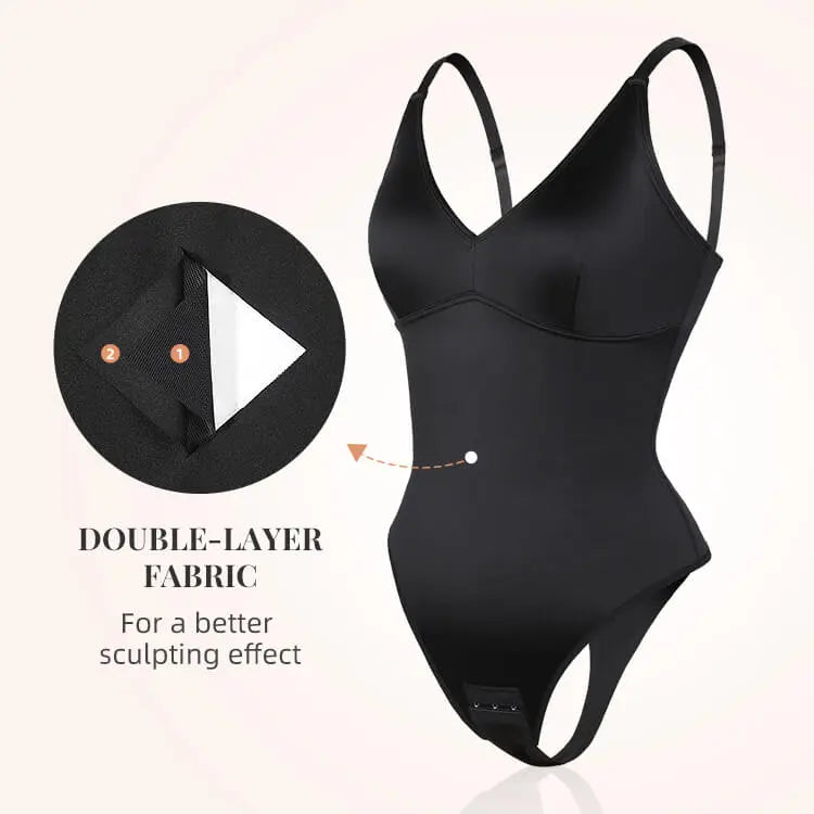 Elegant Satin Shimmer Black Contoured Shaping Bodysuit CocoLolos