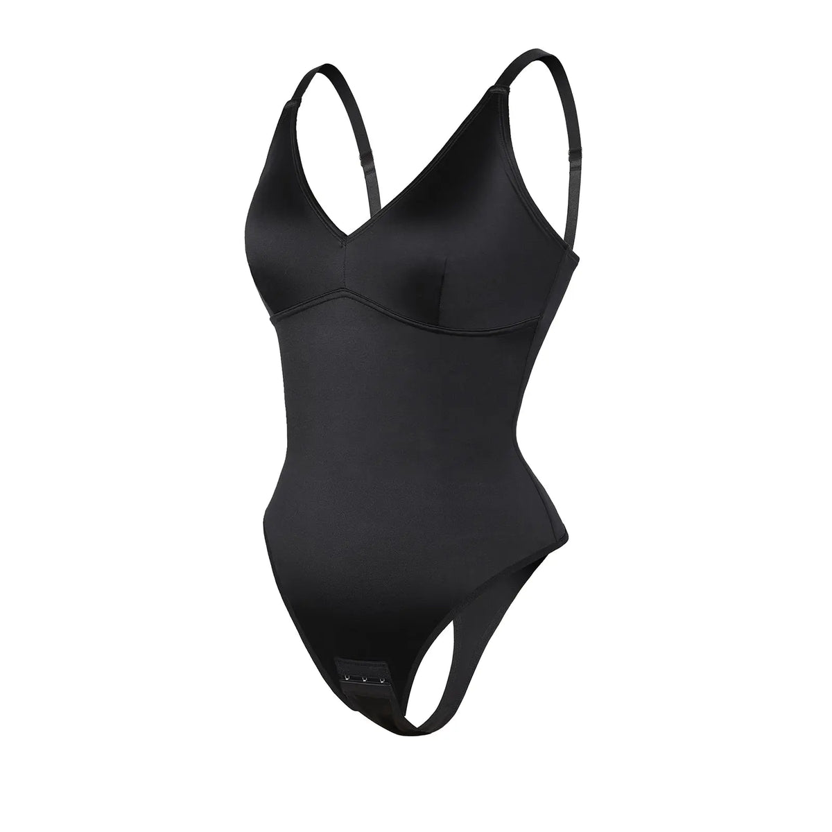 Elegant Satin Shimmer Black Contoured Shaping Bodysuit CocoLolos