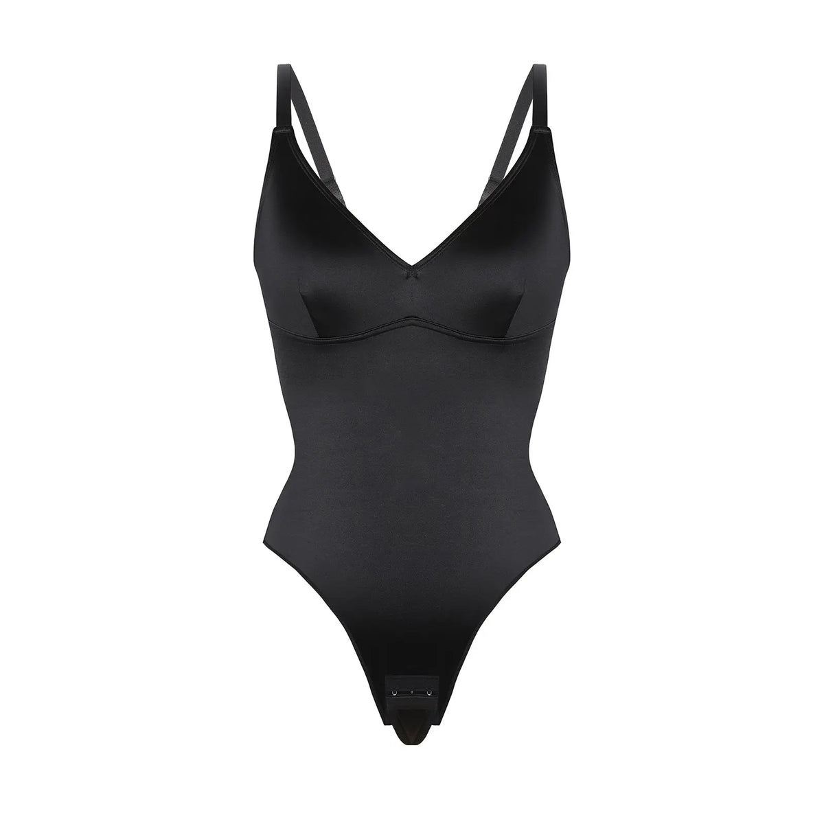 Elegant Satin Shimmer Black Contoured Shaping Bodysuit CocoLolos