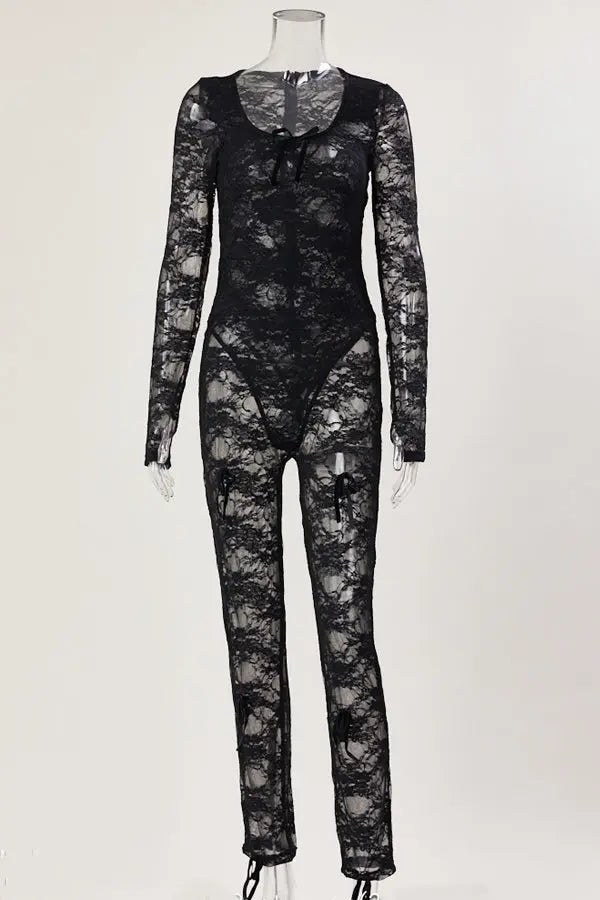 Full Lace Jumpsuit with Attached Lace Bodysuit Lingerie Diva