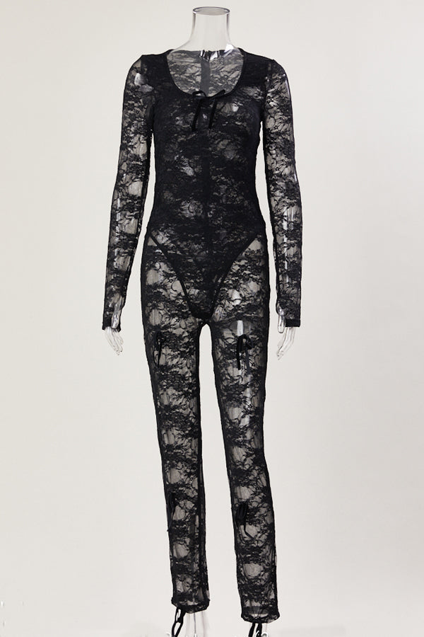 Full Lace Jumpsuit with Attached Lace Bodysuit