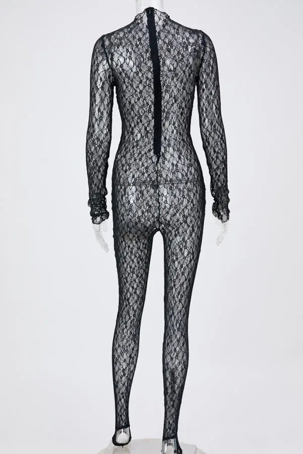 Show-Stopping Lace Zip-Up Jumpsuit Lingerie Diva