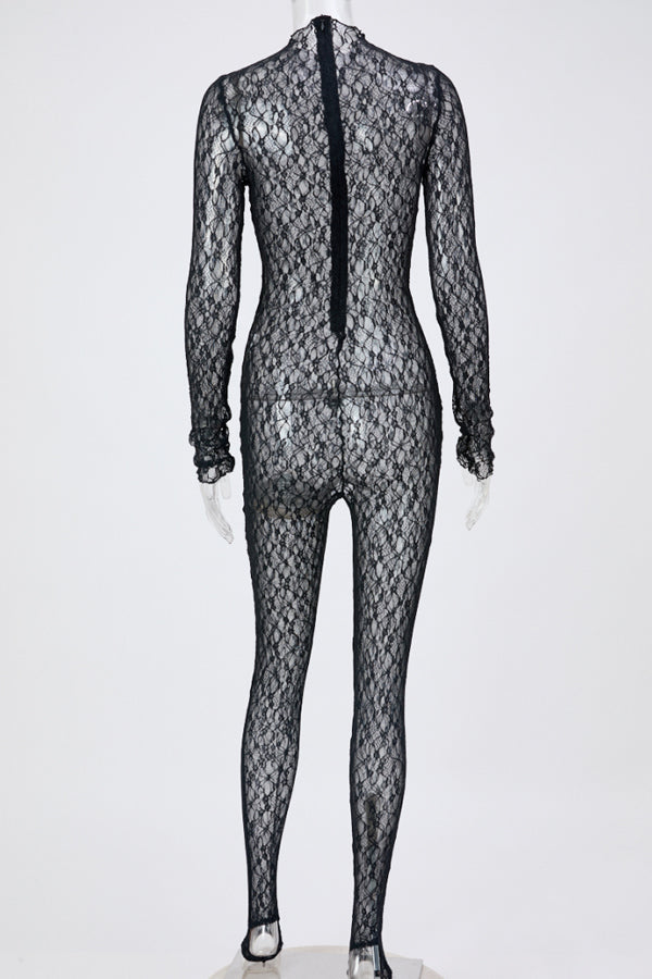 Show-Stopping Lace Zip-Up Jumpsuit