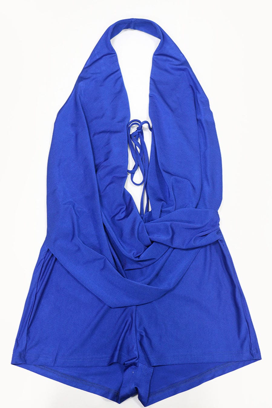 Royal Blue Deep Plunge Halter Romper