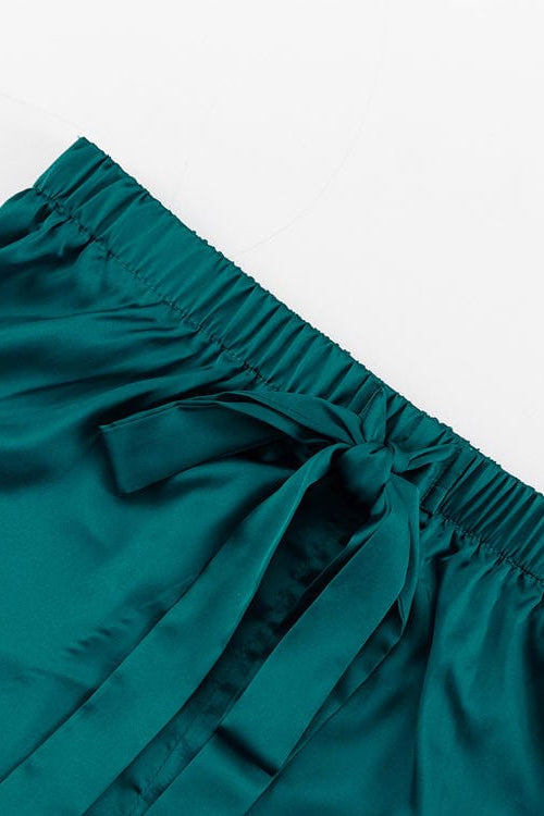 Green Satin Crop Top and Ruffle Shorts Set