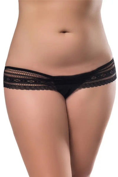 Plus Size Black Low Rise Lace Thong Lingerie Diva