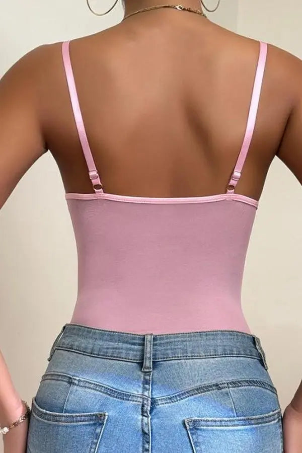 Pink Mesh Teddy with Mesh Floral Embroidery Bustier Top Lingerie Diva