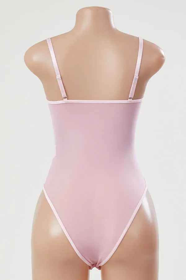 Pink Mesh Teddy with Mesh Floral Embroidery Bustier Top Lingerie Diva