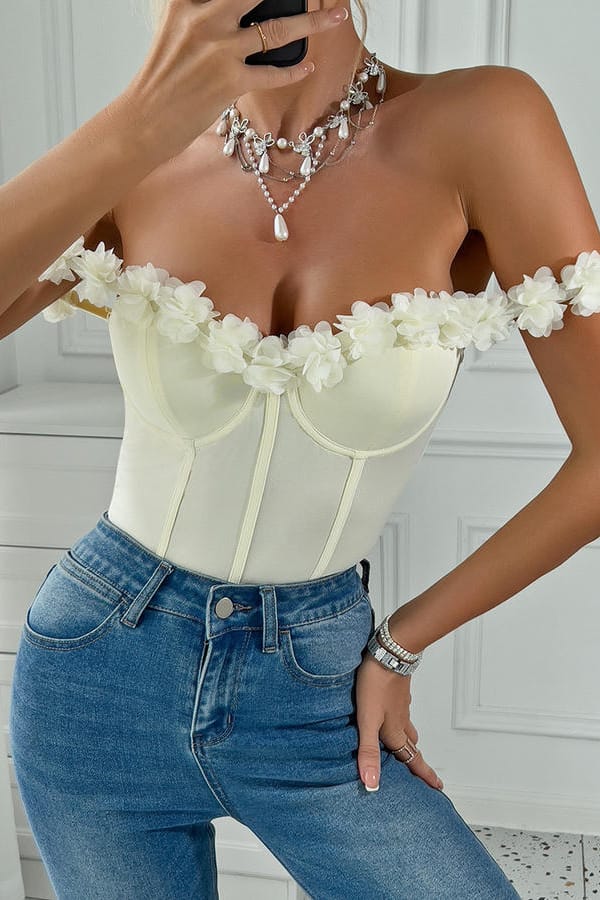 Ivory Floral Applique Stretch Bodysuit