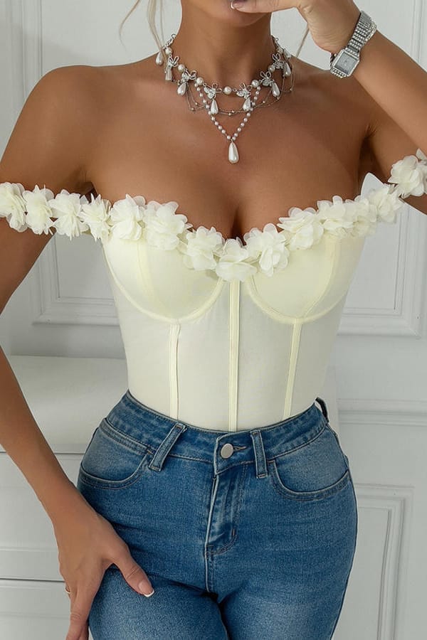 Ivory Floral Applique Stretch Bodysuit