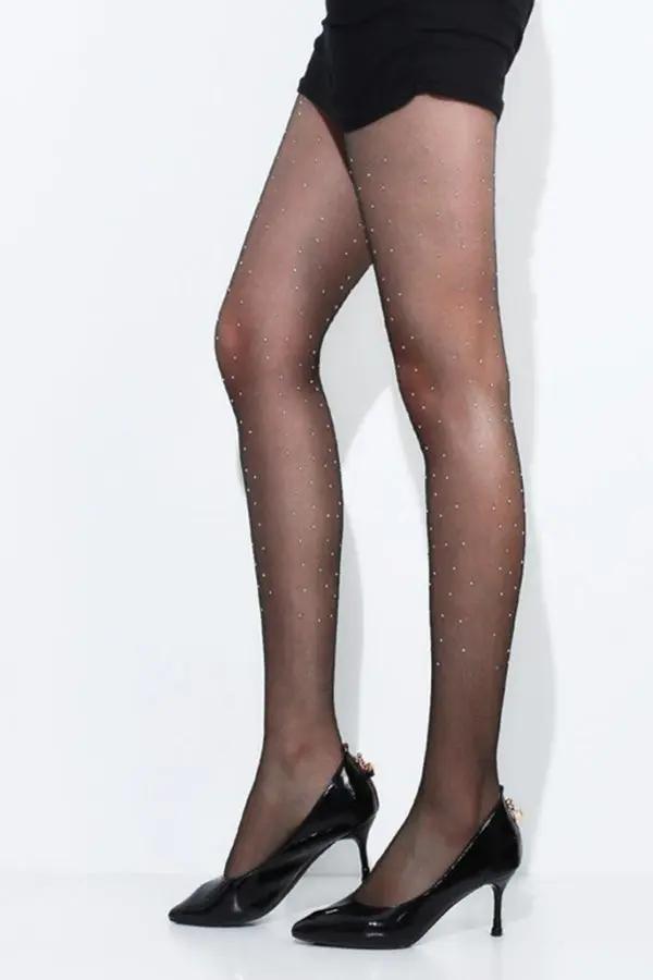 Sparkling Rhinestone Sheer Tights Lingerie Diva