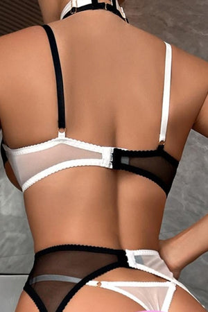 Black and White Contrast Bra and Garter Set