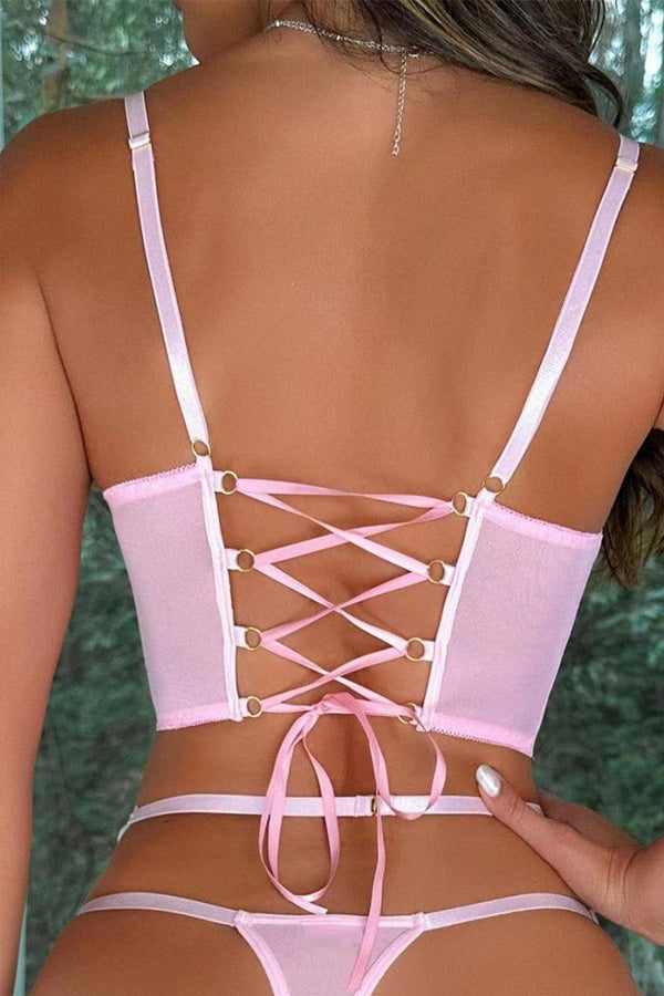 Pink Bustier Bra and Chiffon Ruffle Set