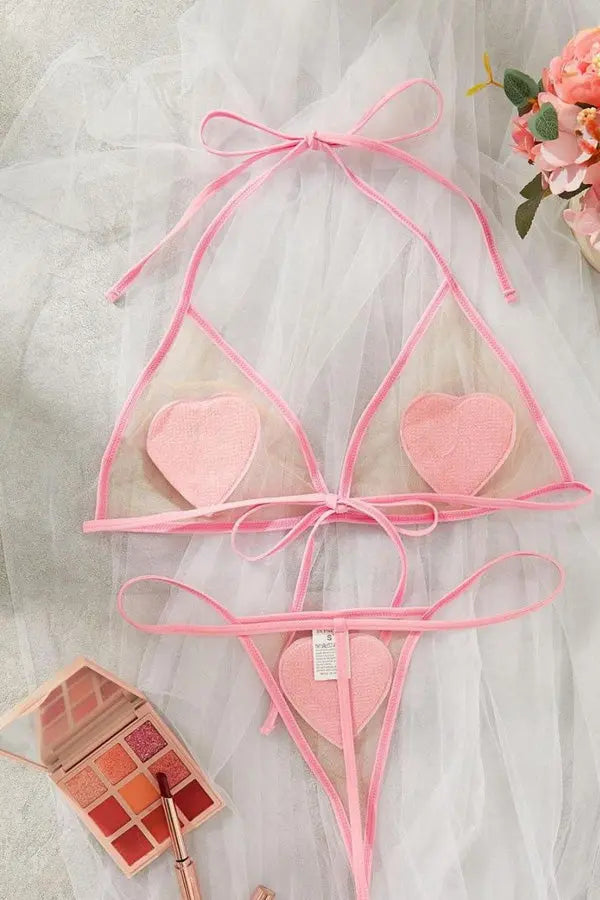 Heart Halter-Neck Bra &amp; G-String Set Lingerie Diva
