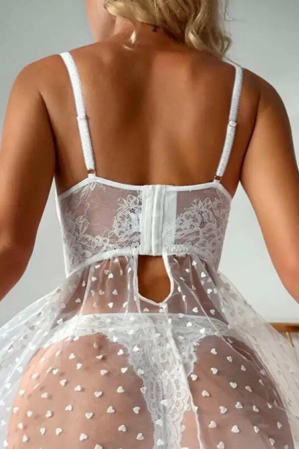 White Enchanting Heart and Lace Babydoll Lingerie Diva