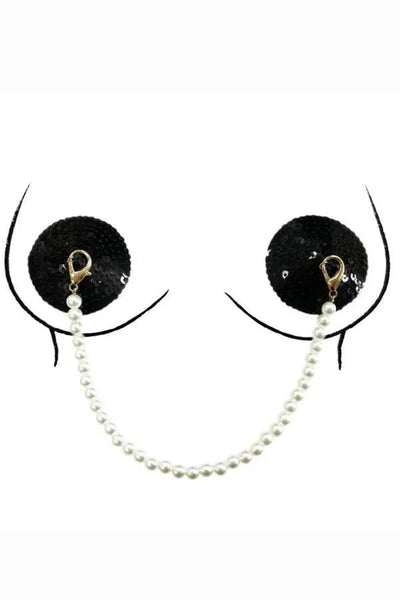 Black Sequin and Pearl Pasties Lingerie Diva
