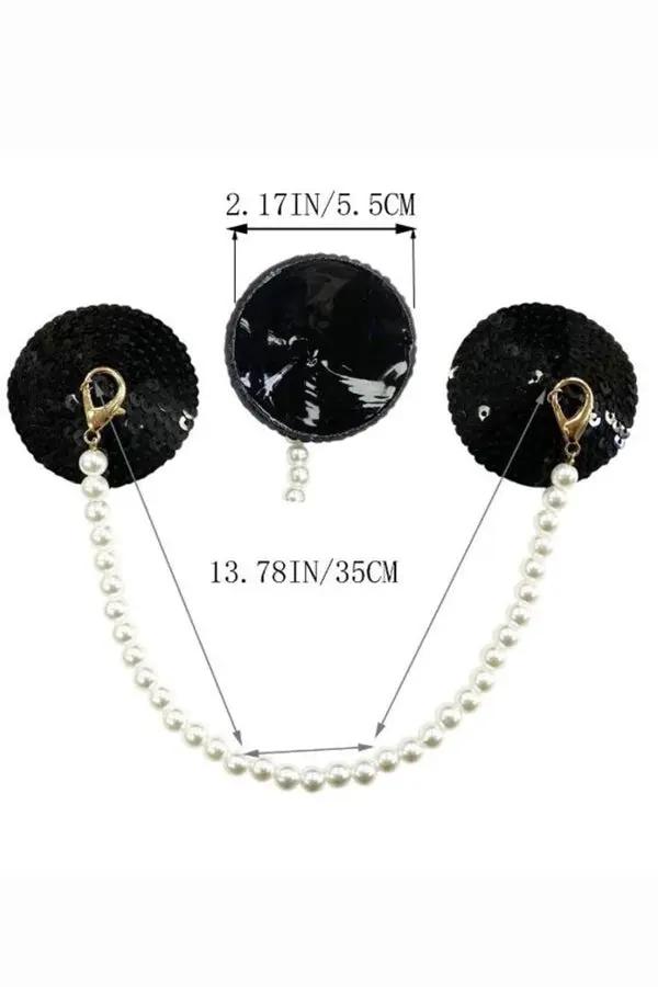 Black Sequin and Pearl Pasties Lingerie Diva