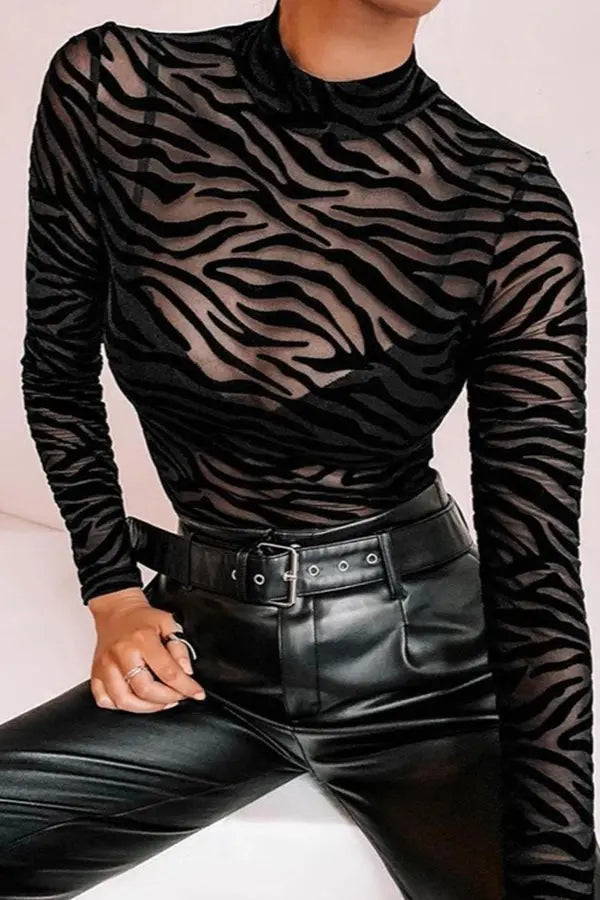 Black Zebra Flocked Teddy Lingerie Diva