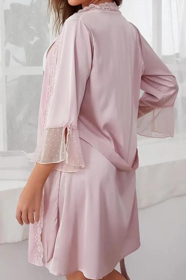 Blush Pink Satin Lace Trim Robe Lingerie Diva