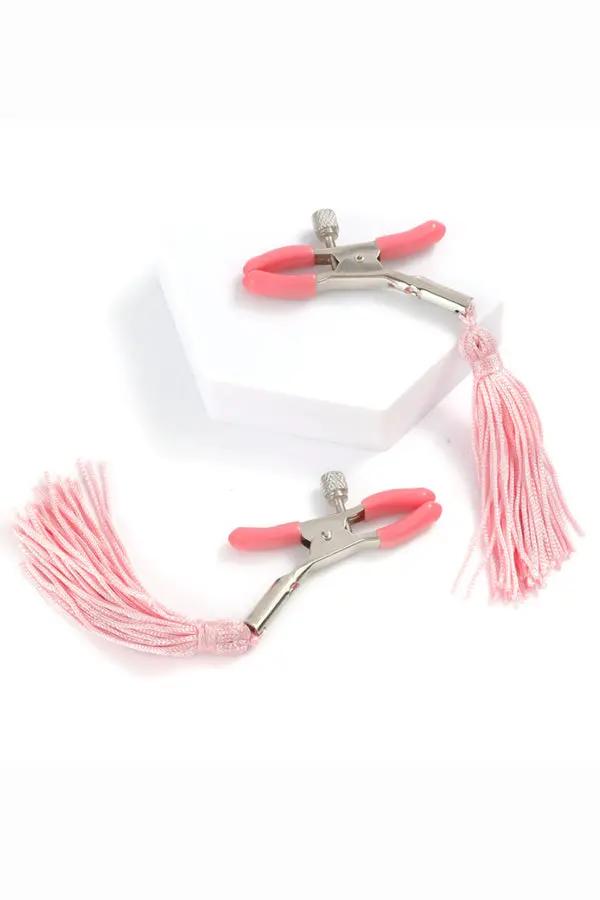 Adjustable Nipple Clamps with Pink Tassels Lingerie Diva