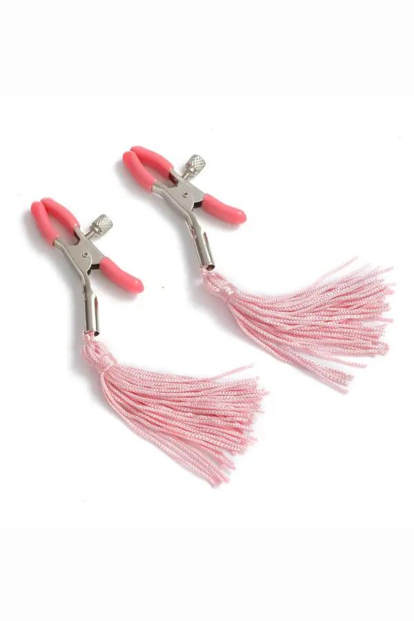 Adjustable Nipple Clamps with Pink Tassels Lingerie Diva