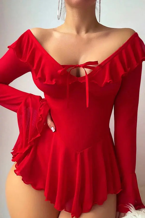 Red Romantic Off-Shoulder Babydoll Lingerie Diva
