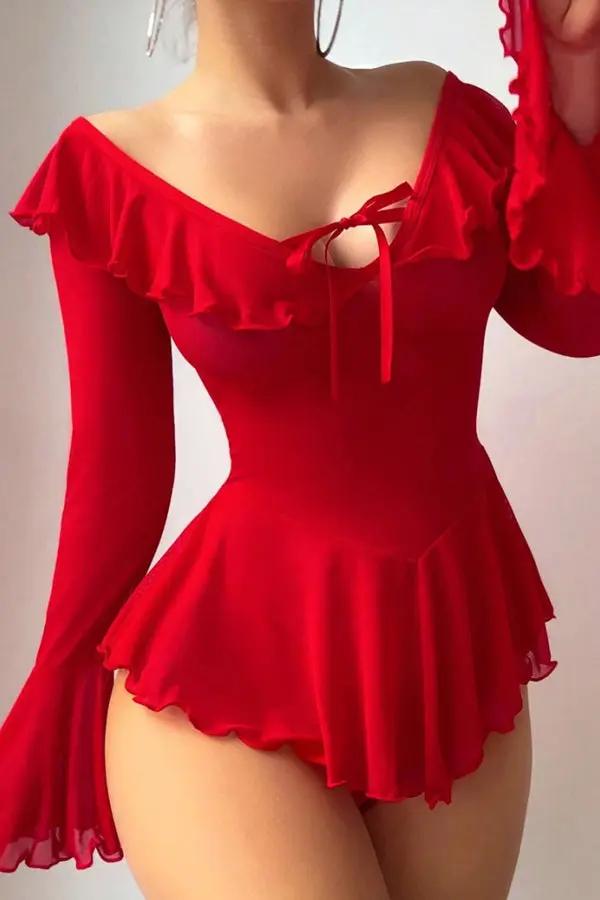 Red Romantic Off-Shoulder Babydoll Lingerie Diva