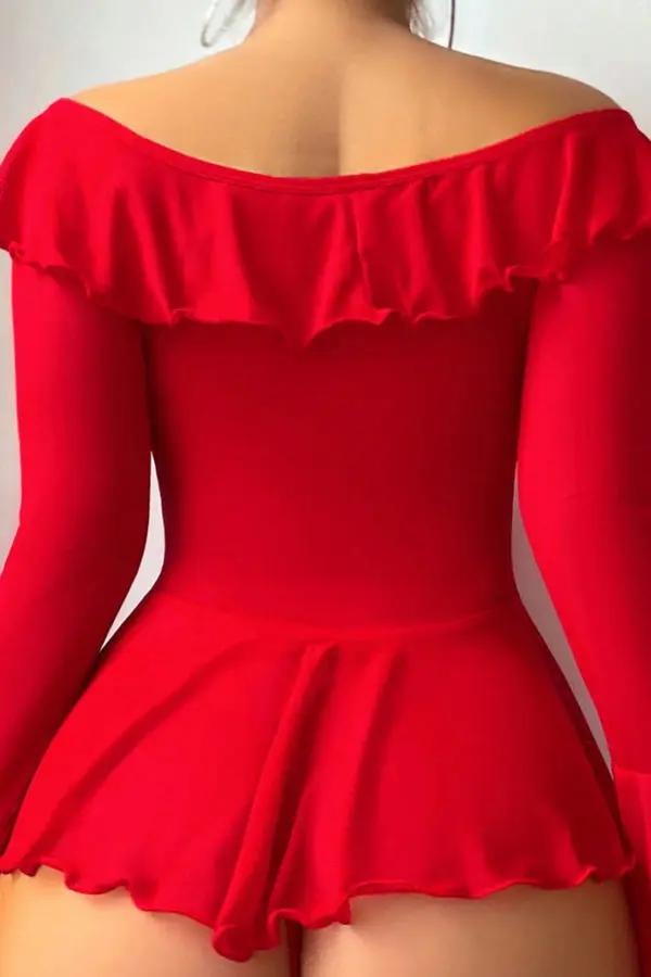 Red Romantic Off-Shoulder Babydoll Lingerie Diva
