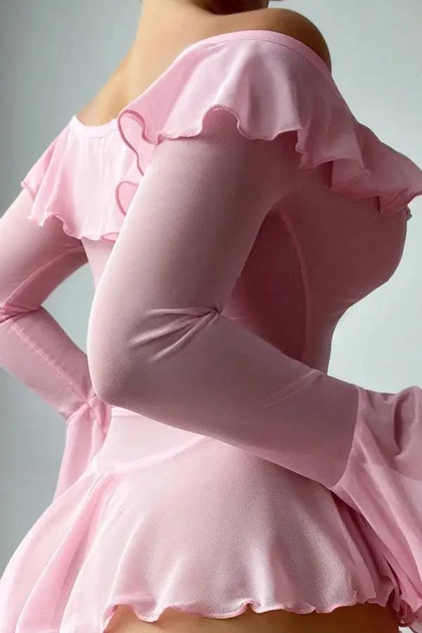 Pink Romantic Off-Shoulder Babydoll Lingerie Diva