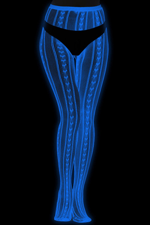 Glow-in-the-Dark Heart Fishnet Tights UV Reactive Lingerie Diva