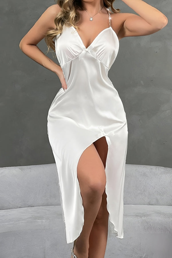 Sexy White Satin Slip Dress