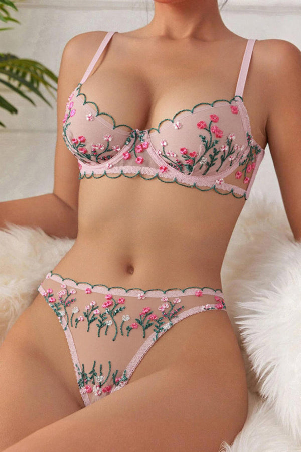 Pink Embroidered Lingerie Bra Set Lingerie Diva
