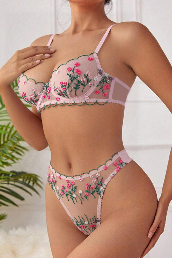 Pink Embroidered Lingerie Bra Set Lingerie Diva