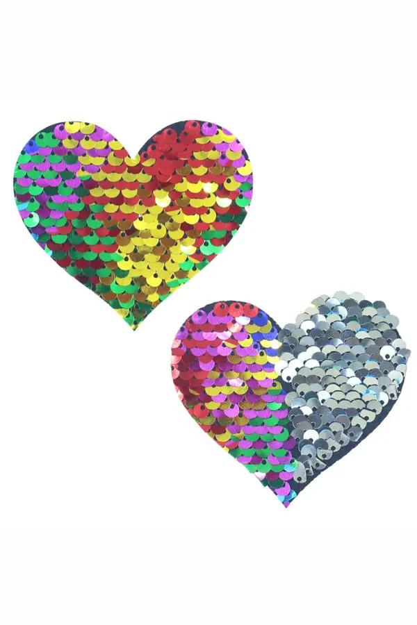 Rainbow Sequin Heart Pasties Lingerie Diva