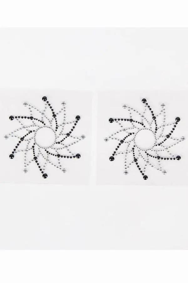 Black and Silver Spiral Rhinestone Nipple Pasties Lingerie Diva
