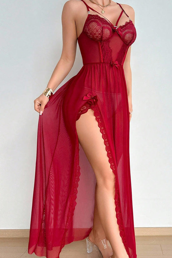 Red Sheer Mesh Maxi Dress Lingerie