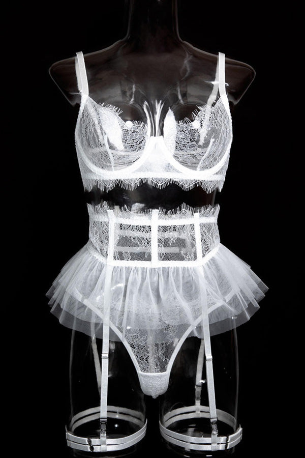 White Lace Bra Garter Lingerie Set