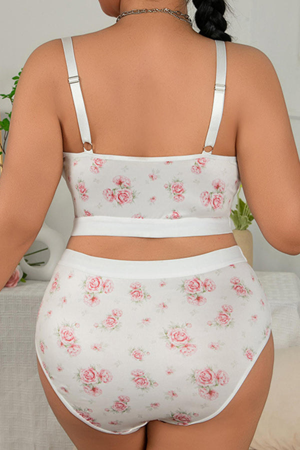 Plus Size White Floral Lace Lingerie Set