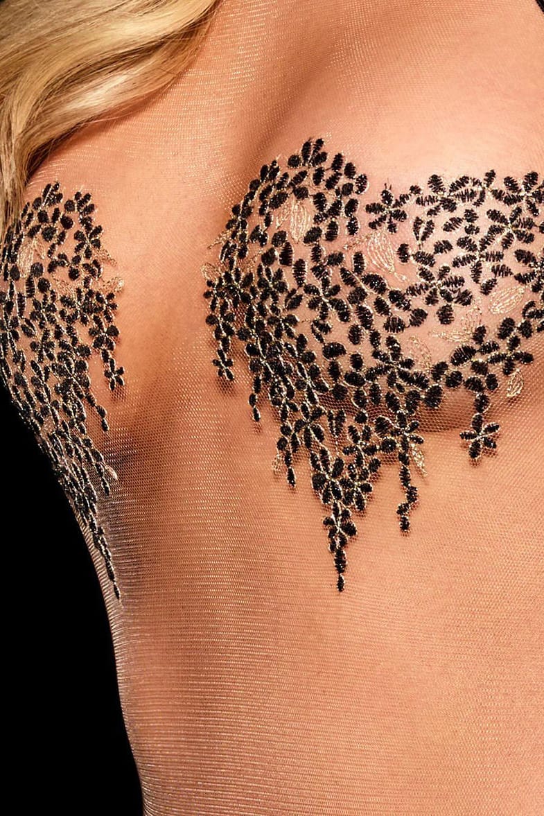 Sheer Mesh Halter Bodysuit with Heart Appliques