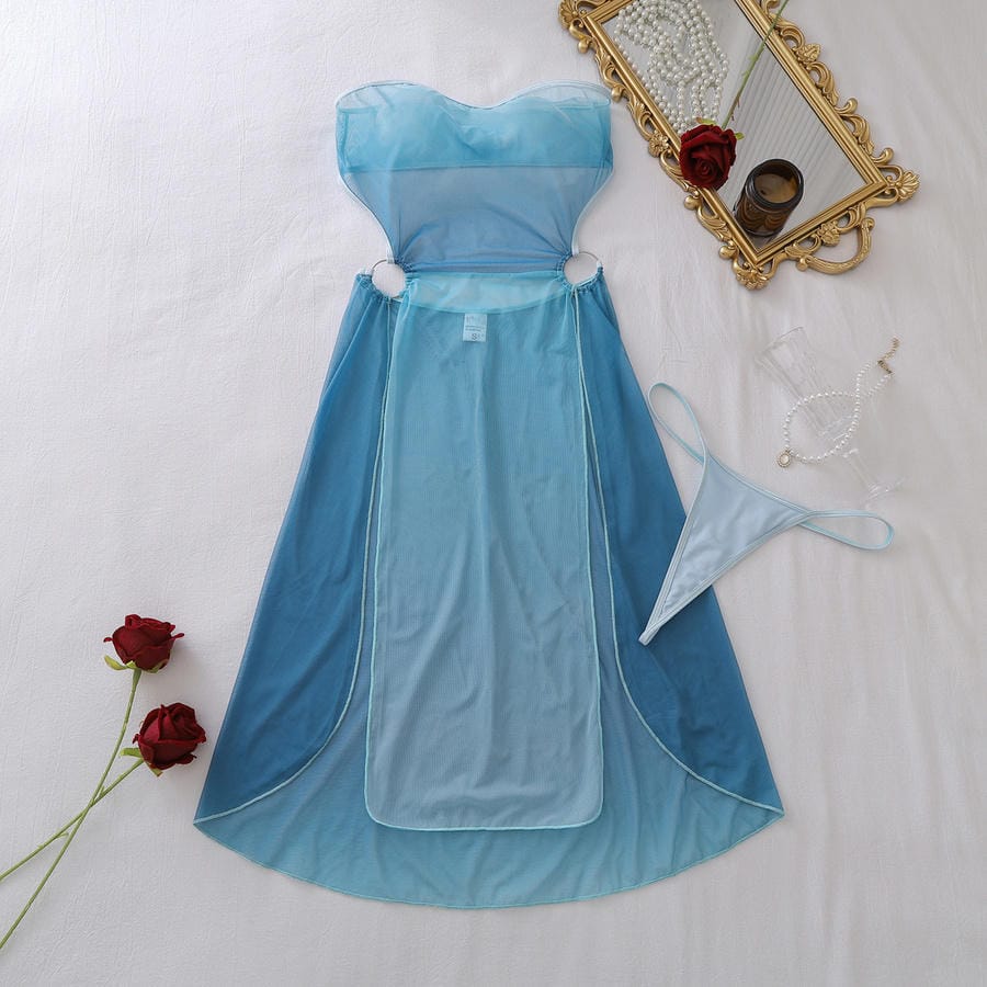 Sheer Blue Mesh Lingerie Set