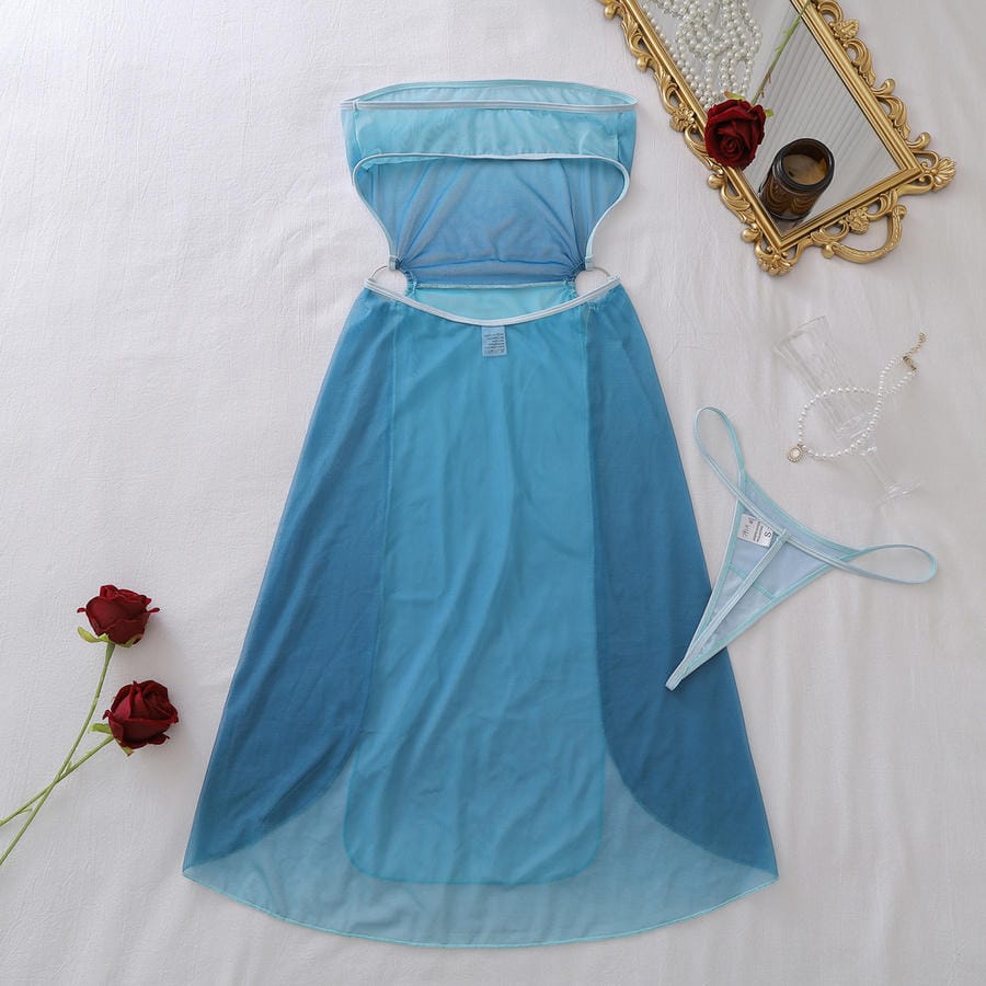 Sheer Blue Mesh Lingerie Set