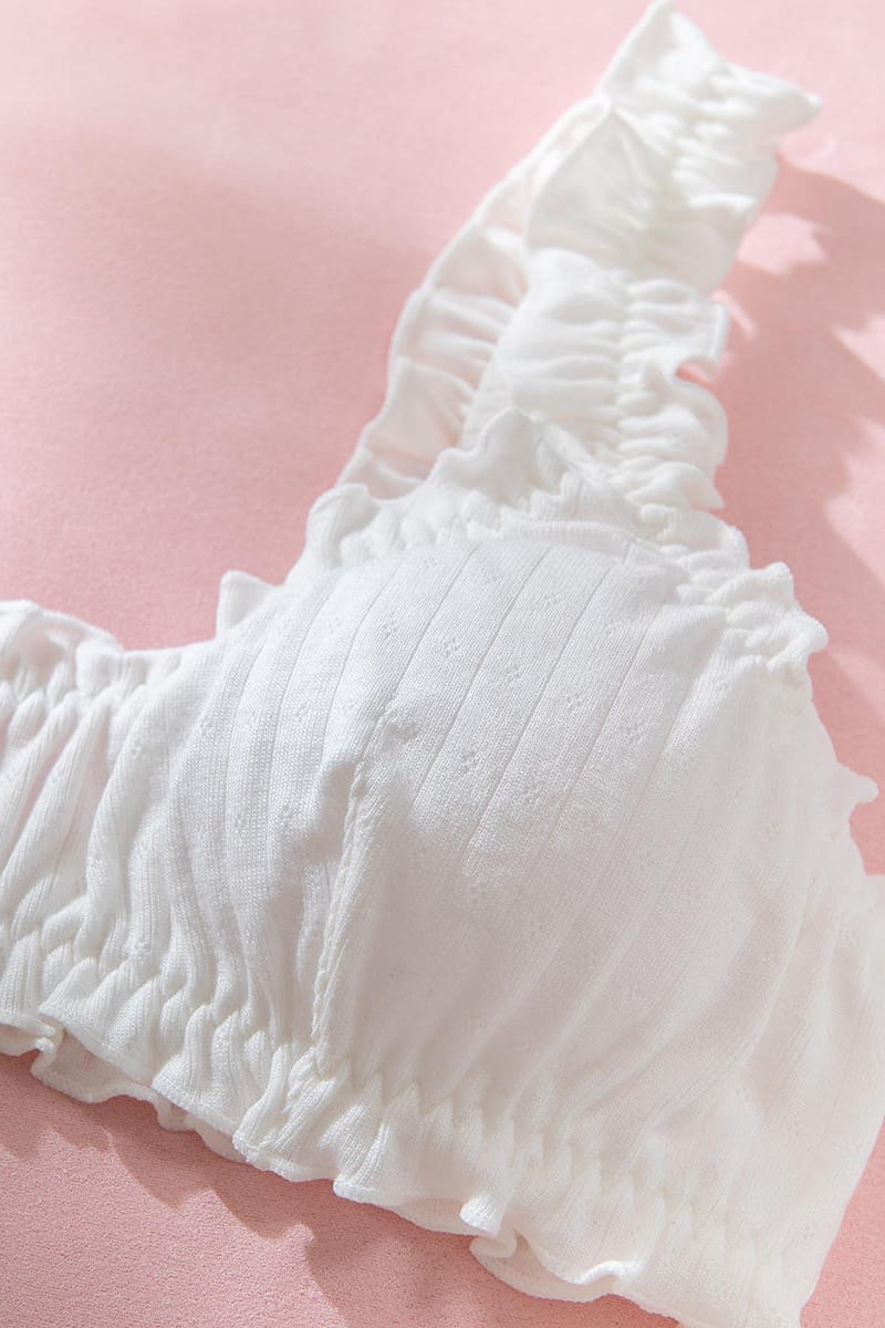 White Ruffled Ribbed Bra and Panty Set