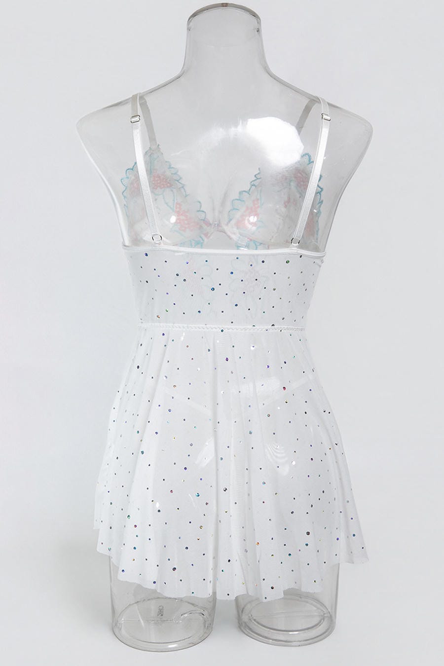 White Sheer Mesh Rhinestones Babydoll