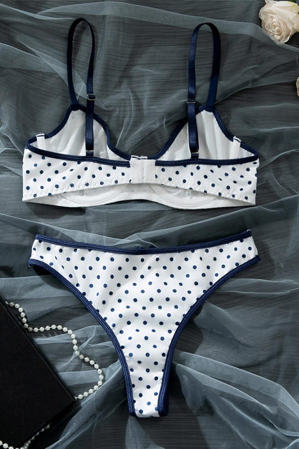 White Navy Polka Dot Bra Set